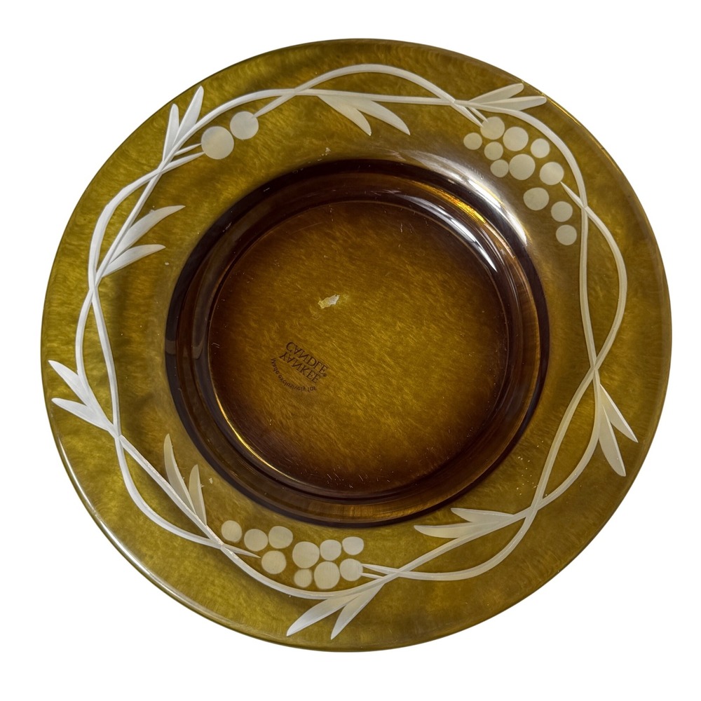 Yankee Candle Amber Etched Glass Candle Plate Charger Decorative Fall Home Decor